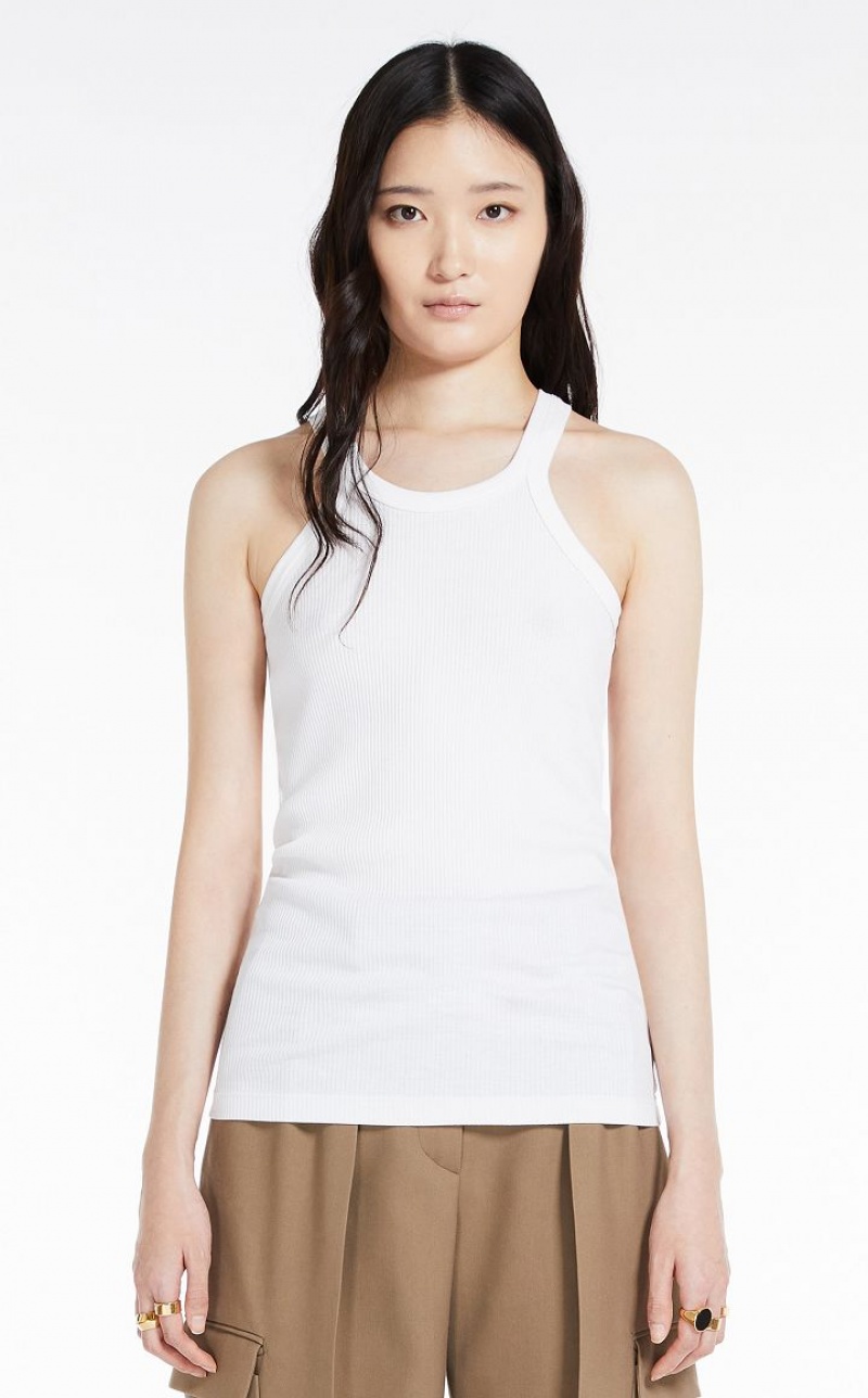 OPTICAL WHITE MaxMara Silk-blend Jersey Vest Tops | MMR593650