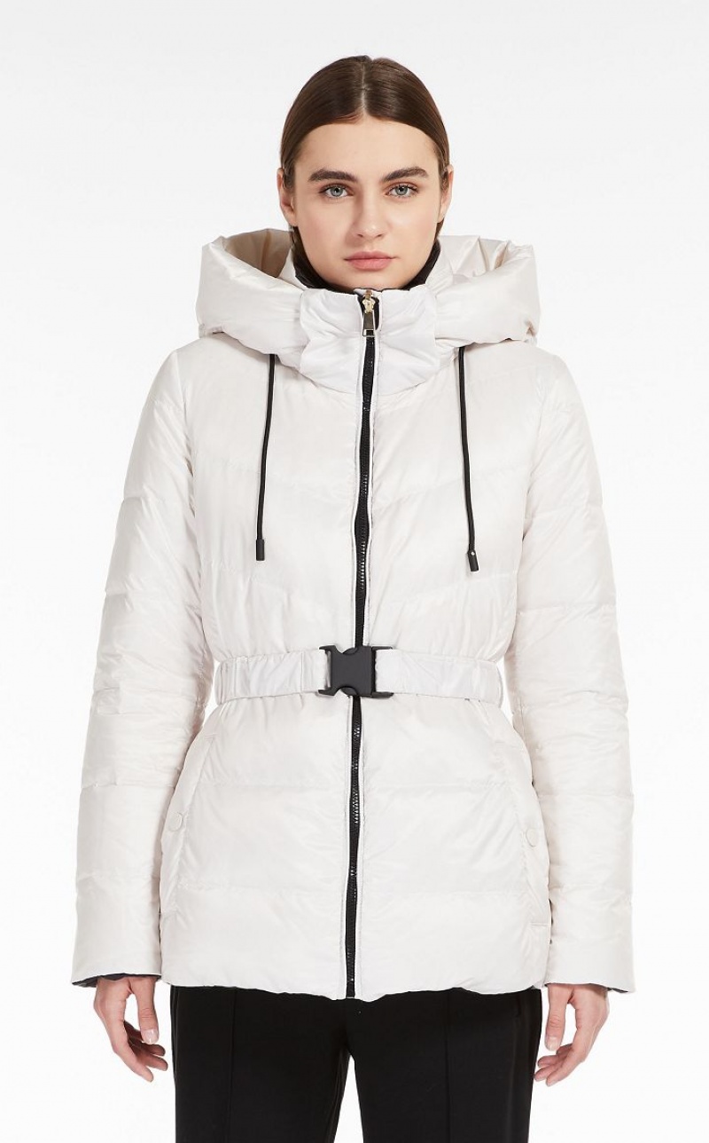 OPTICAL WHITE MaxMara Water-repellent Canvas Down Jacket Padded | MMR593970