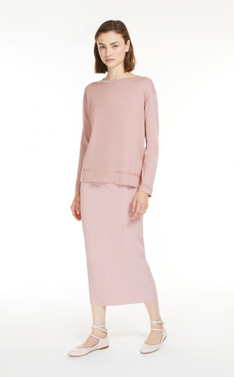 PINK MaxMara Pleated Jersey Pencil Skirts | MMR593691