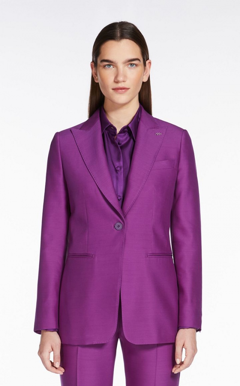 PURPLE MaxMara Wool And Silk Double-fabric Blazers | MMR594030