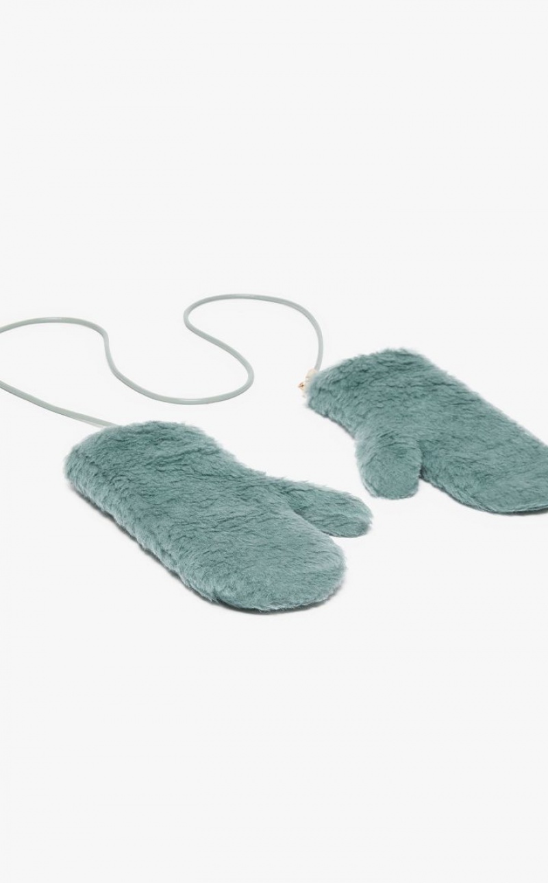 SAGE GREEN MaxMara Mittens In Teddy Fabric Gloves | MMR594227