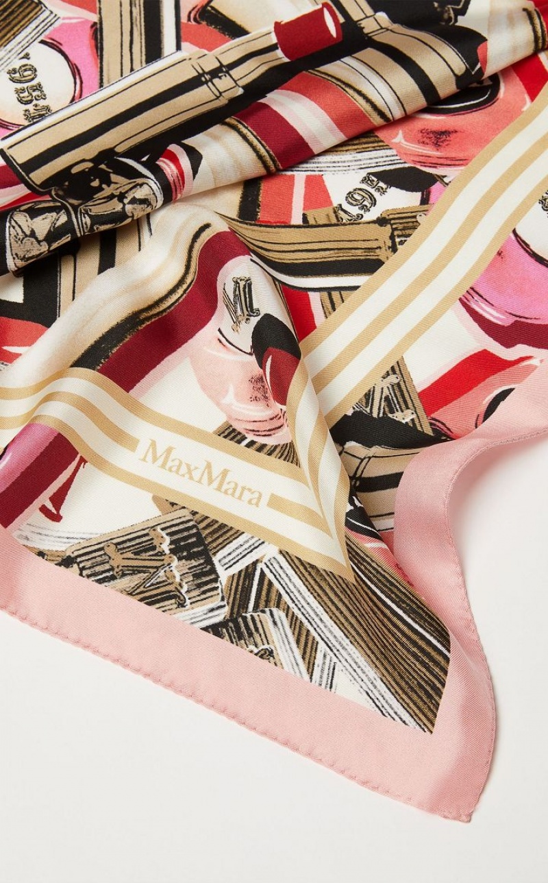 SUGARED-ALMOND ROSE MaxMara Printed Silk Foulard Scarves | MMR594280