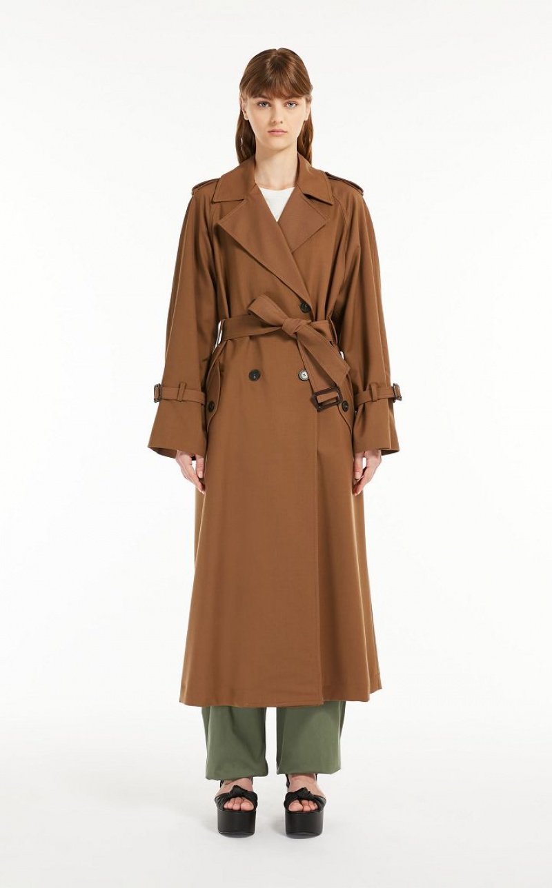 TOBACCO MaxMara Belted In Showerproof Fabric Trench | MMR593941