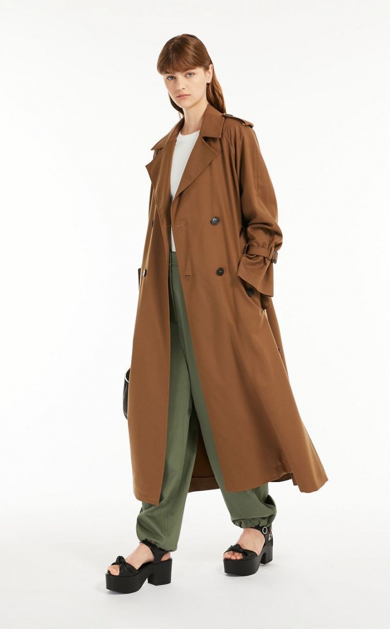 TOBACCO MaxMara Belted In Showerproof Fabric Trench | MMR593941