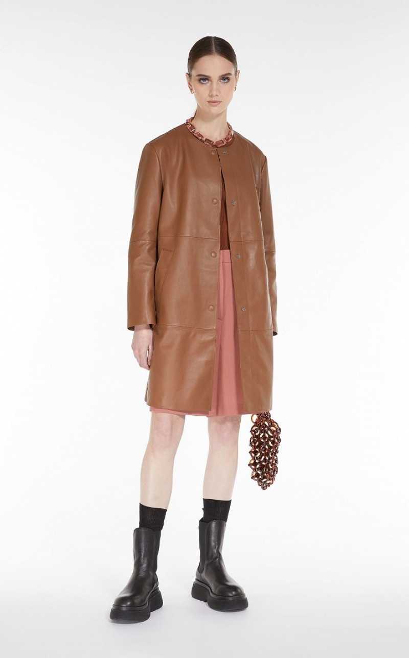 TOBACCO MaxMara Duster Coat Leather | MMR594017