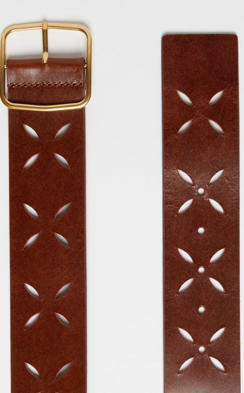 TOBACCO MaxMara Laser-cut Leather Belts | MMR594253