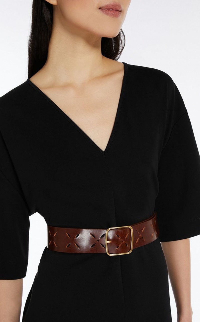 TOBACCO MaxMara Laser-cut Leather Belts | MMR594253