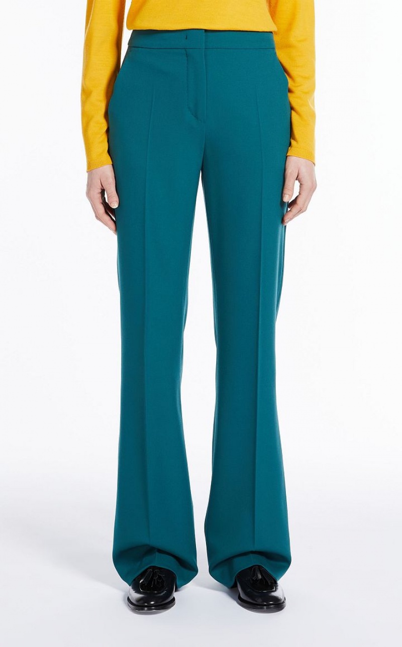 TURQUOISE MaxMara Flared In Wool Trousers | MMR593813