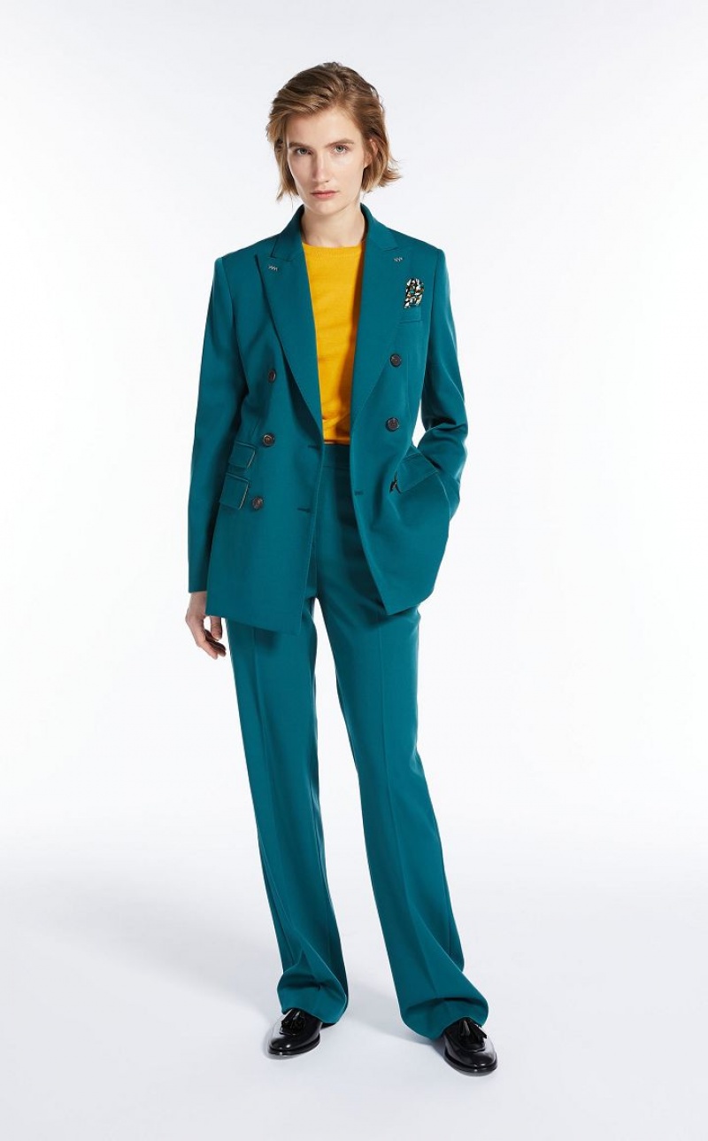 TURQUOISE MaxMara Flared In Wool Trousers | MMR593813