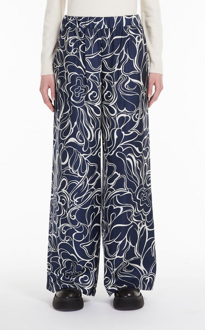 ULTRAMARINE MaxMara Printed Silk Trousers | MMR593802