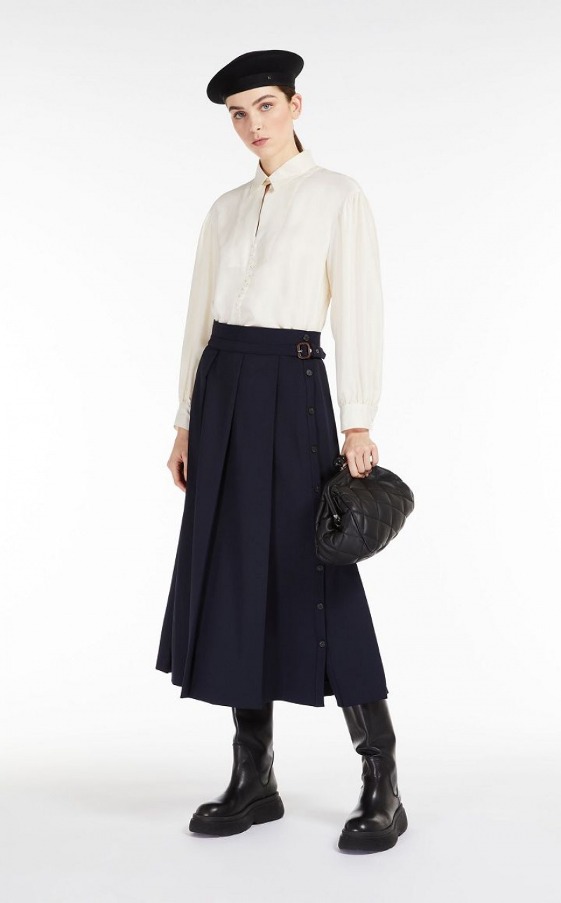 ULTRAMARINE MaxMara Technical Wool Gabardine Skirts | MMR593720