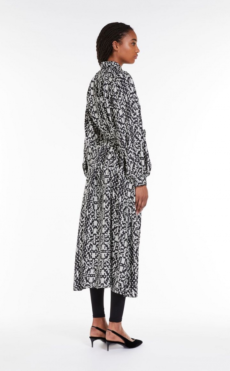 WHITE BLACK MaxMara Printed Silk Shirt Dresses | MMR593314