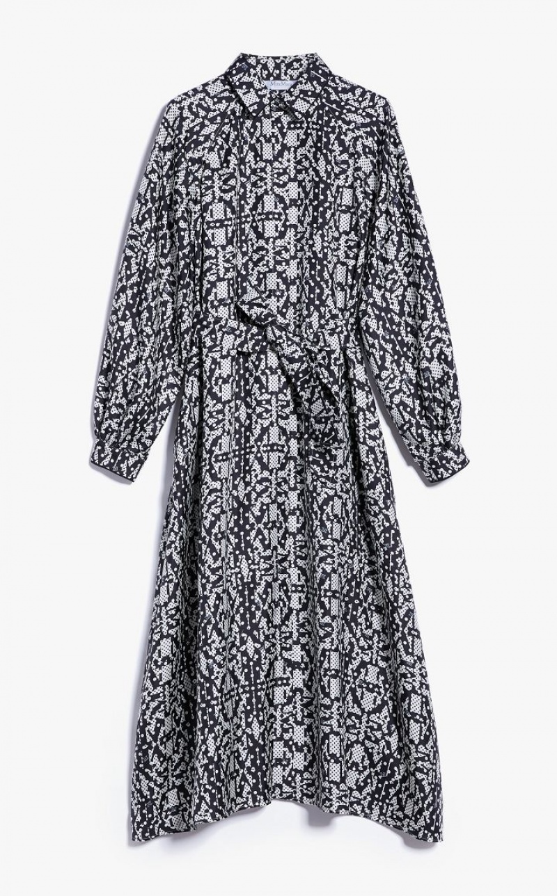 WHITE BLACK MaxMara Printed Silk Shirt Dresses | MMR593314