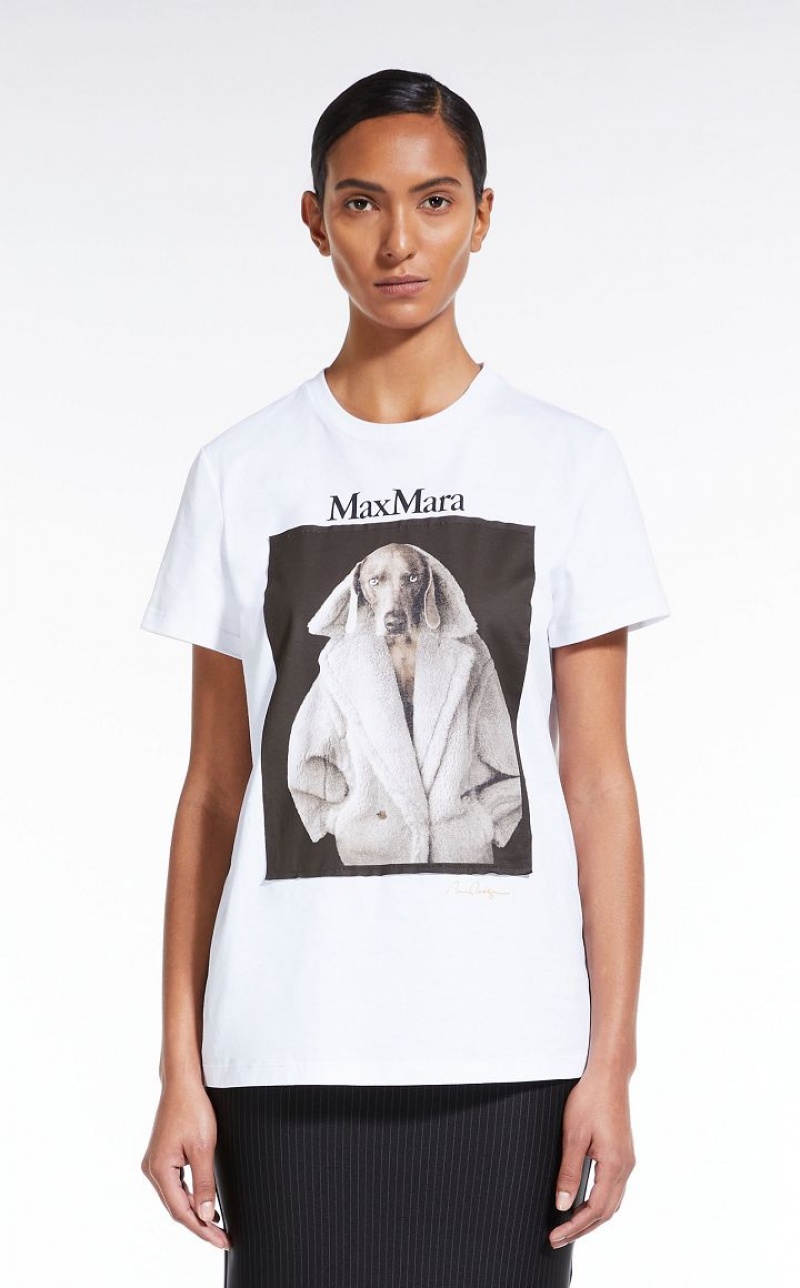 WHITE MaxMara Cotton With Wegman Print T-shirts | MMR593665