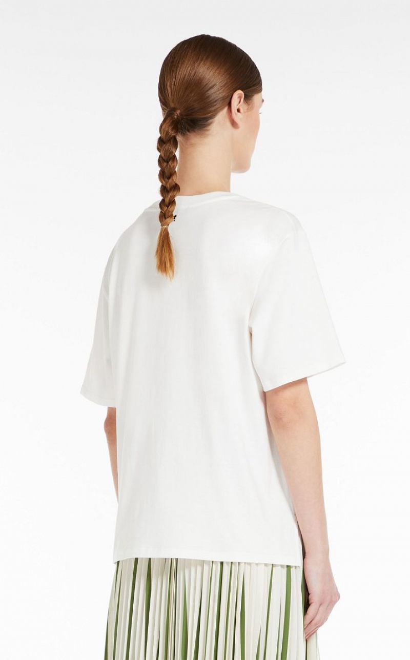 WHITE MaxMara Jersey With Print And Embroidery T-shirts | MMR593635