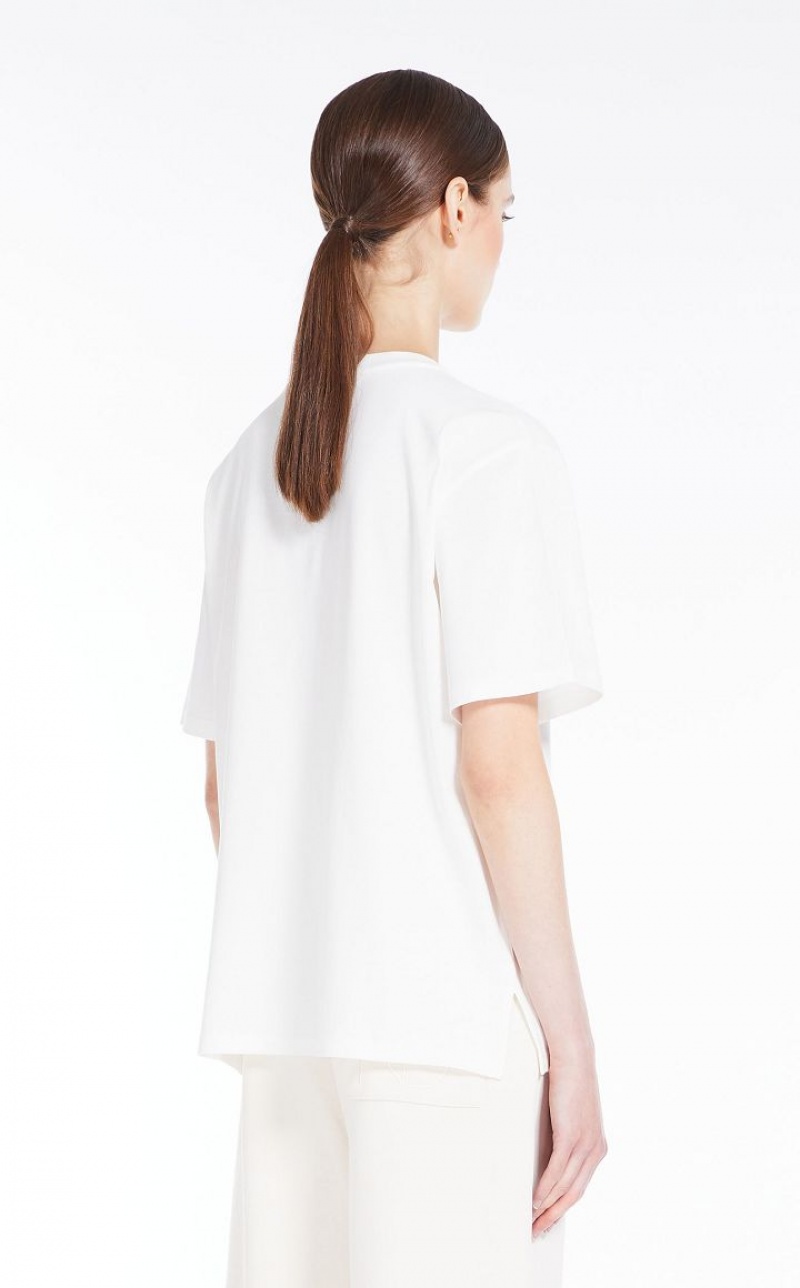 WHITE MaxMara Jersey With Print And Embroidery T-shirts | MMR593649