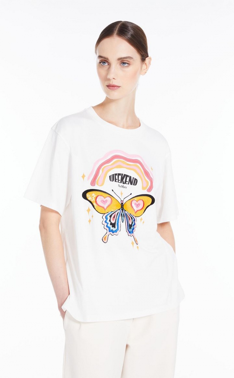 WHITE MaxMara Jersey With Print And Embroidery T-shirts | MMR593649