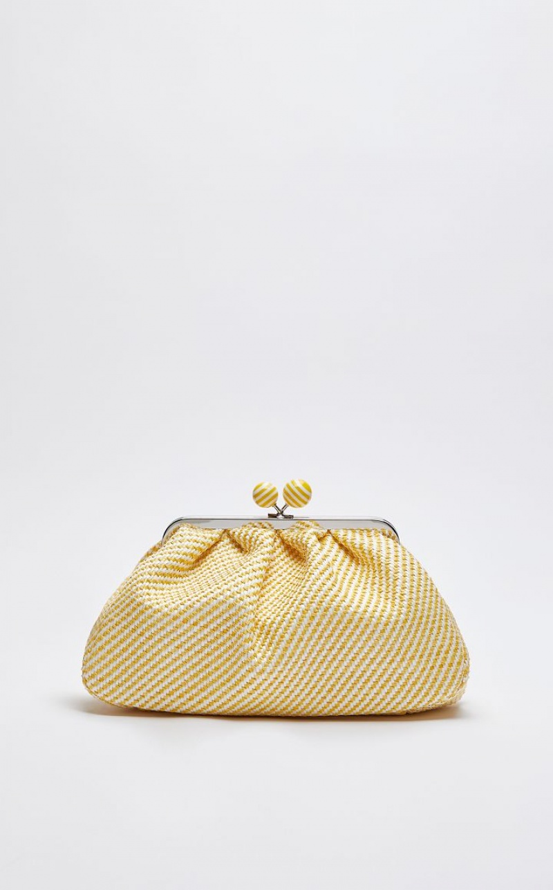 YELLOW MaxMara Medium Pasticcinoin Raffia Weekend Bag | MMR594148