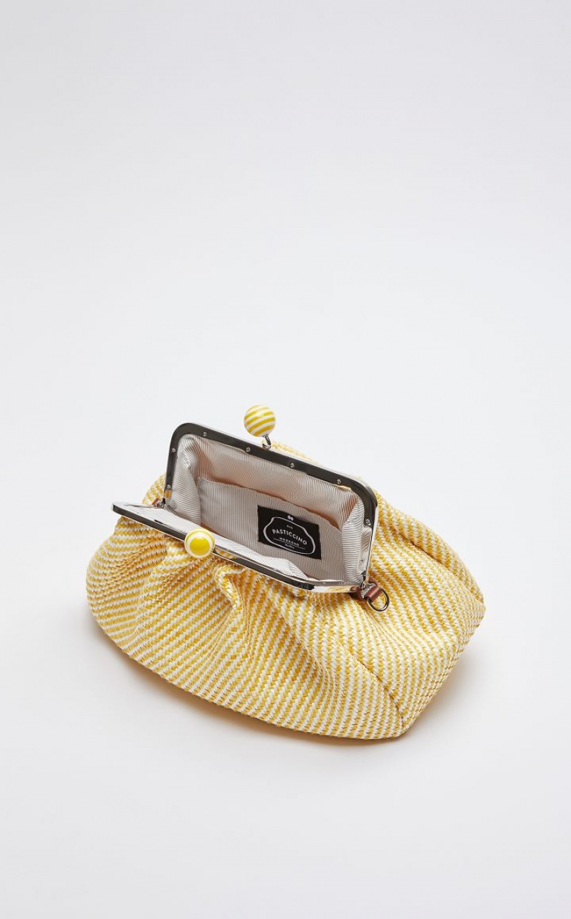 YELLOW MaxMara Medium Pasticcinoin Raffia Weekend Bag | MMR594148