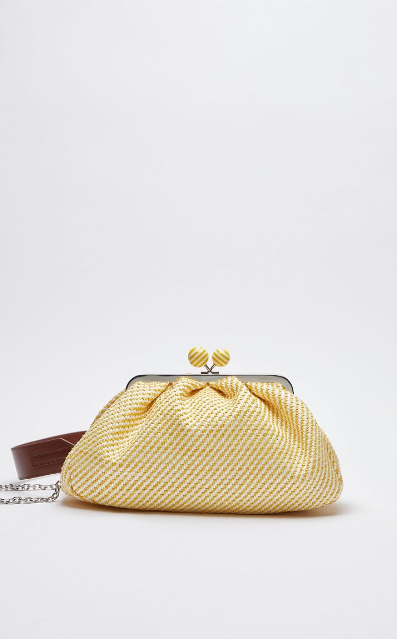 YELLOW MaxMara Medium Pasticcinoin Raffia Weekend Bag | MMR594148